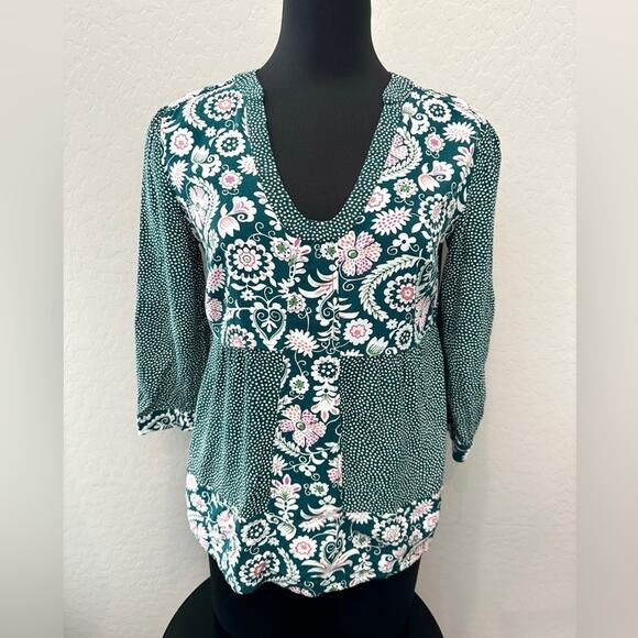 BODEN | Green Mixed Print Floral Polka Dot Print Blouse Viscose | Size 8 - Picture 2 of 7